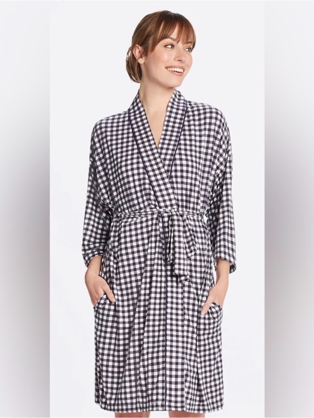 Draper James Louise Robe - navy blue & white gingham check print - XL